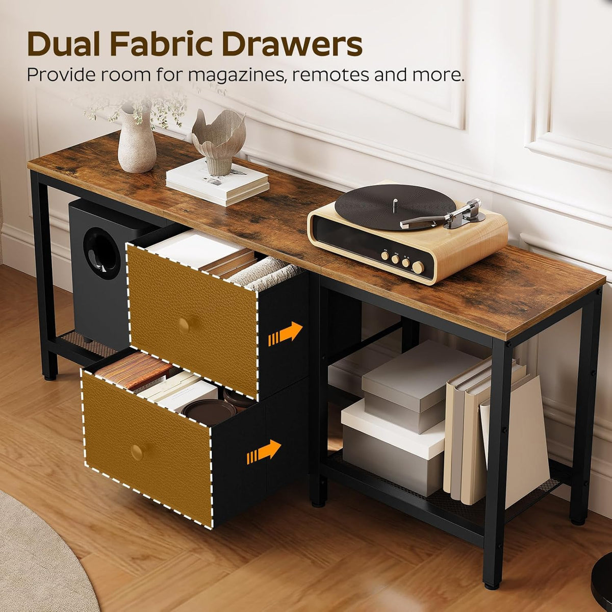 Rustic Brown and Black TV Stand with 2 Fabric Drawer K952068