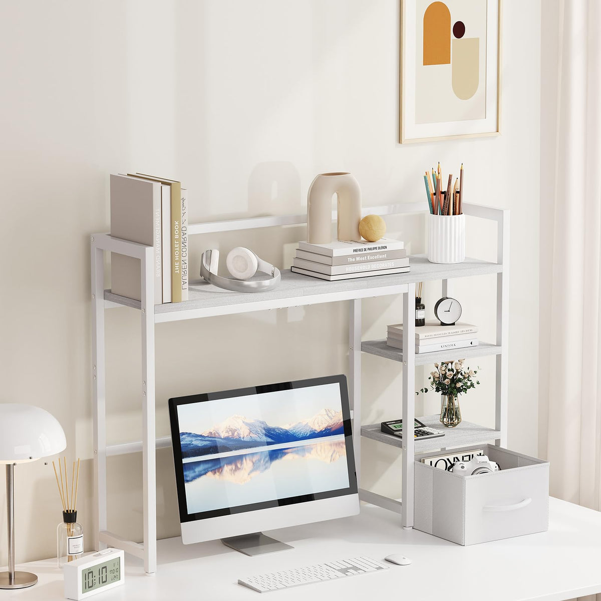 White Wood Desk Shelf with Drawer T991078
