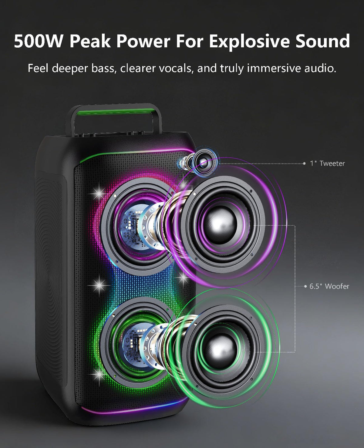 500W Karaoke Machine with 2 Wireless Microphones and Dual 6.5'' Subwoofers B539032