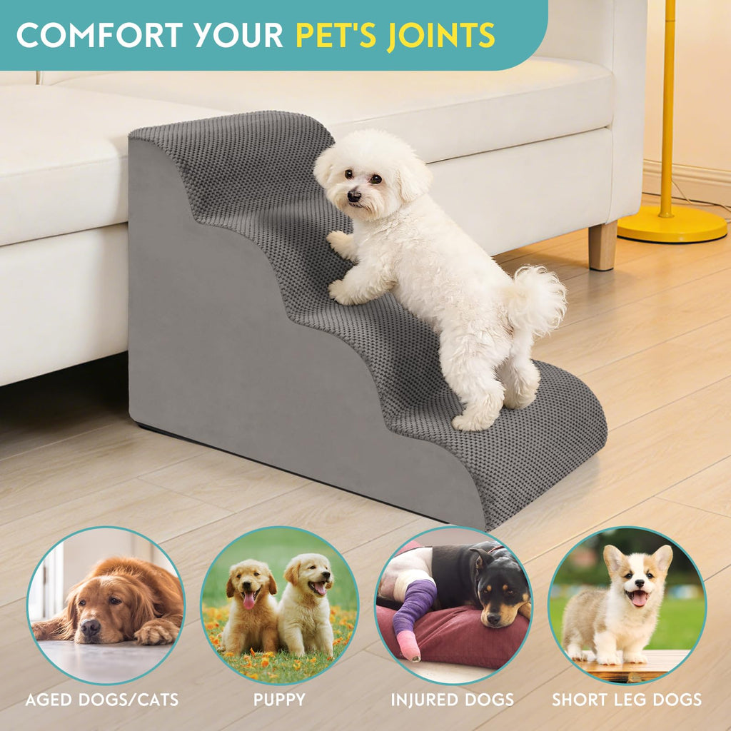 19.7" H 4-Steps Dog Stairs with 30D High Density Foam, Corduroy Fabric, Non-Slip Bottom V9825