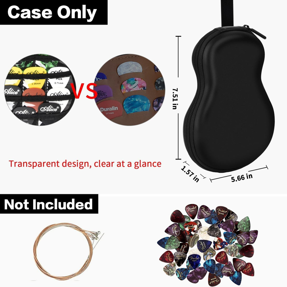 Guitar Pick Holder Case 63+ All Size Plectrums Storage Pouch N46987