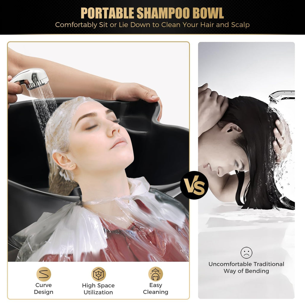 Portable Shampoo Bowl with Electric Pump, Adjustable Height, Dual Bucket Design Q4812