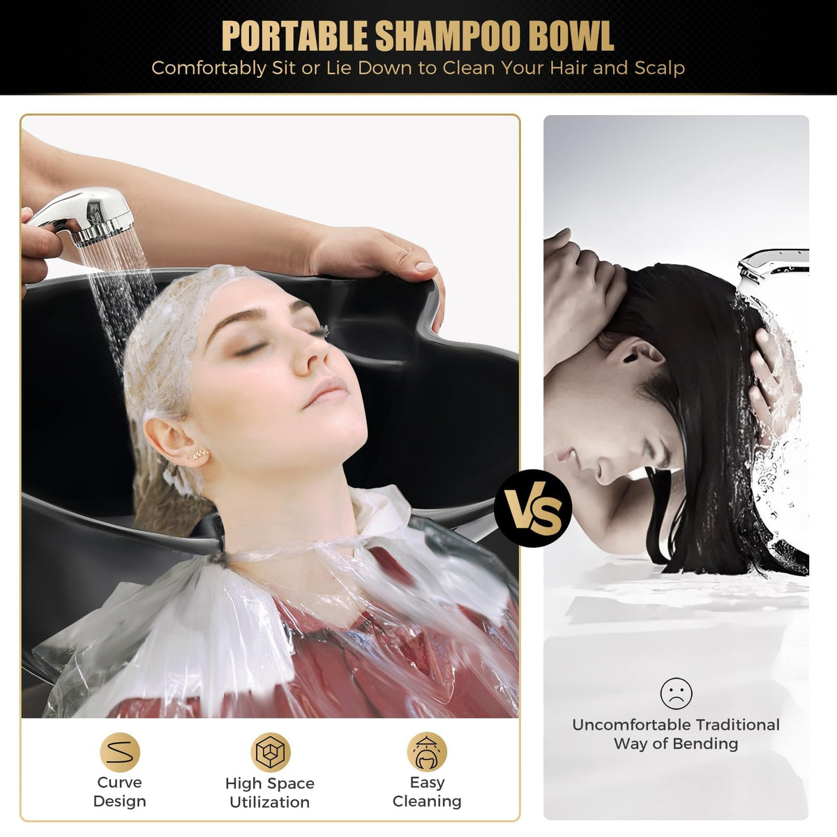 Portable Shampoo Bowl with Electric Pump, Adjustable Height, Dual Bucket Design Q4812