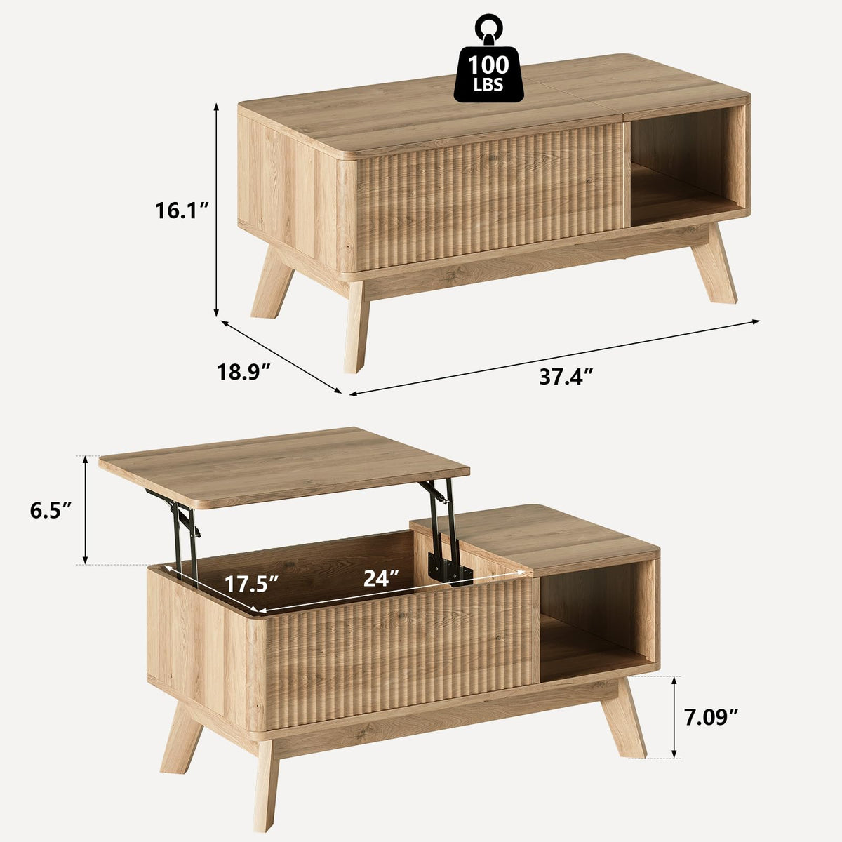 Lift Top Fluted Hidden Storage Coffee Table M34360