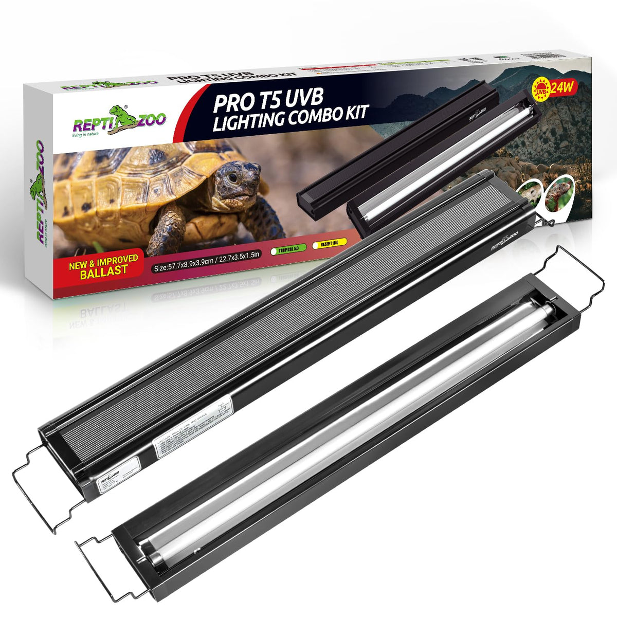 UVB Reptile Light T5 HO Combo Kit with 10.0 UVB Tube Bulb 24W-22Inch Y8887