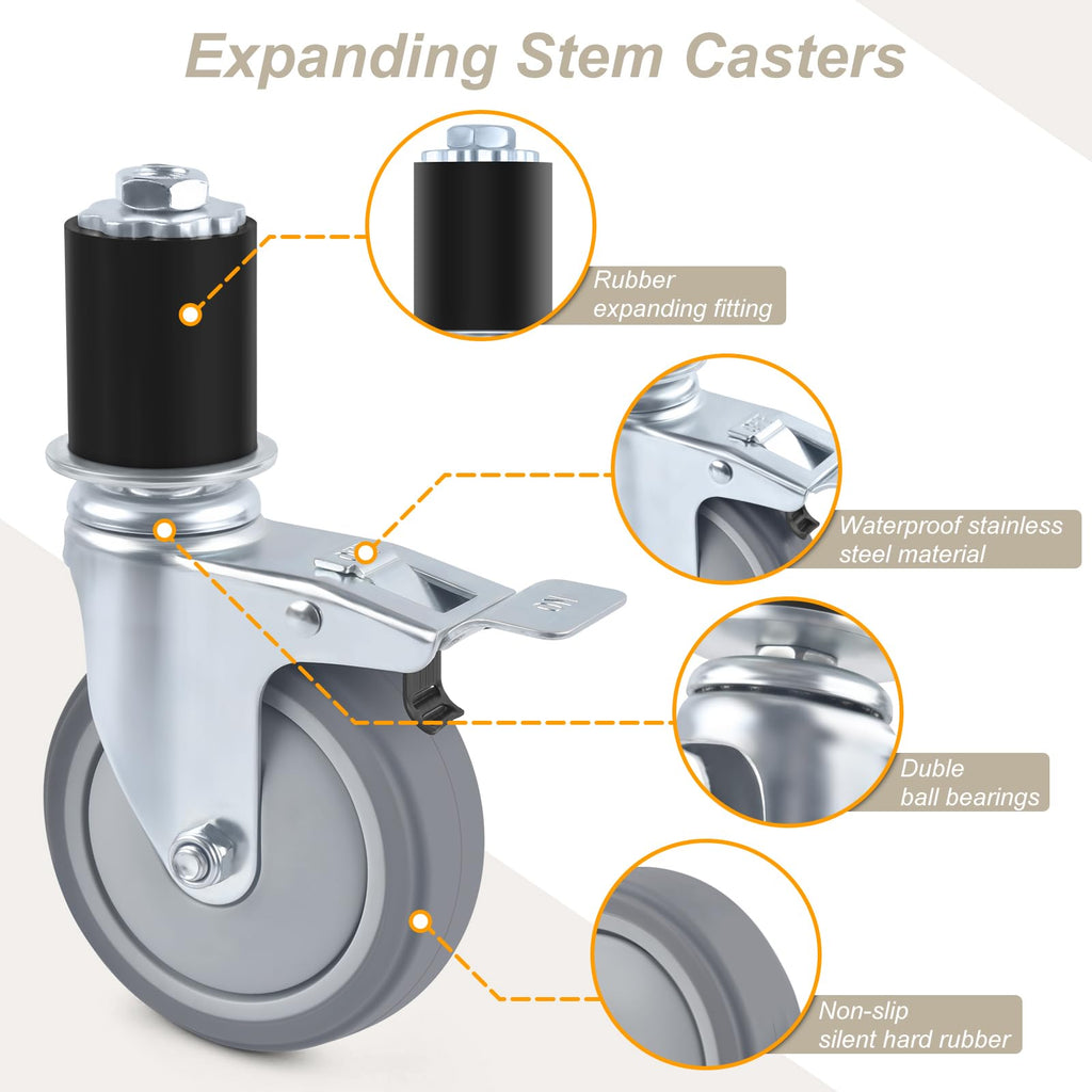 4 Inch Heavy Duty Expanding Stem Caster Wheels Set with Brake J43725