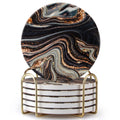 Black and Gold Marble Coasters with Holder A460