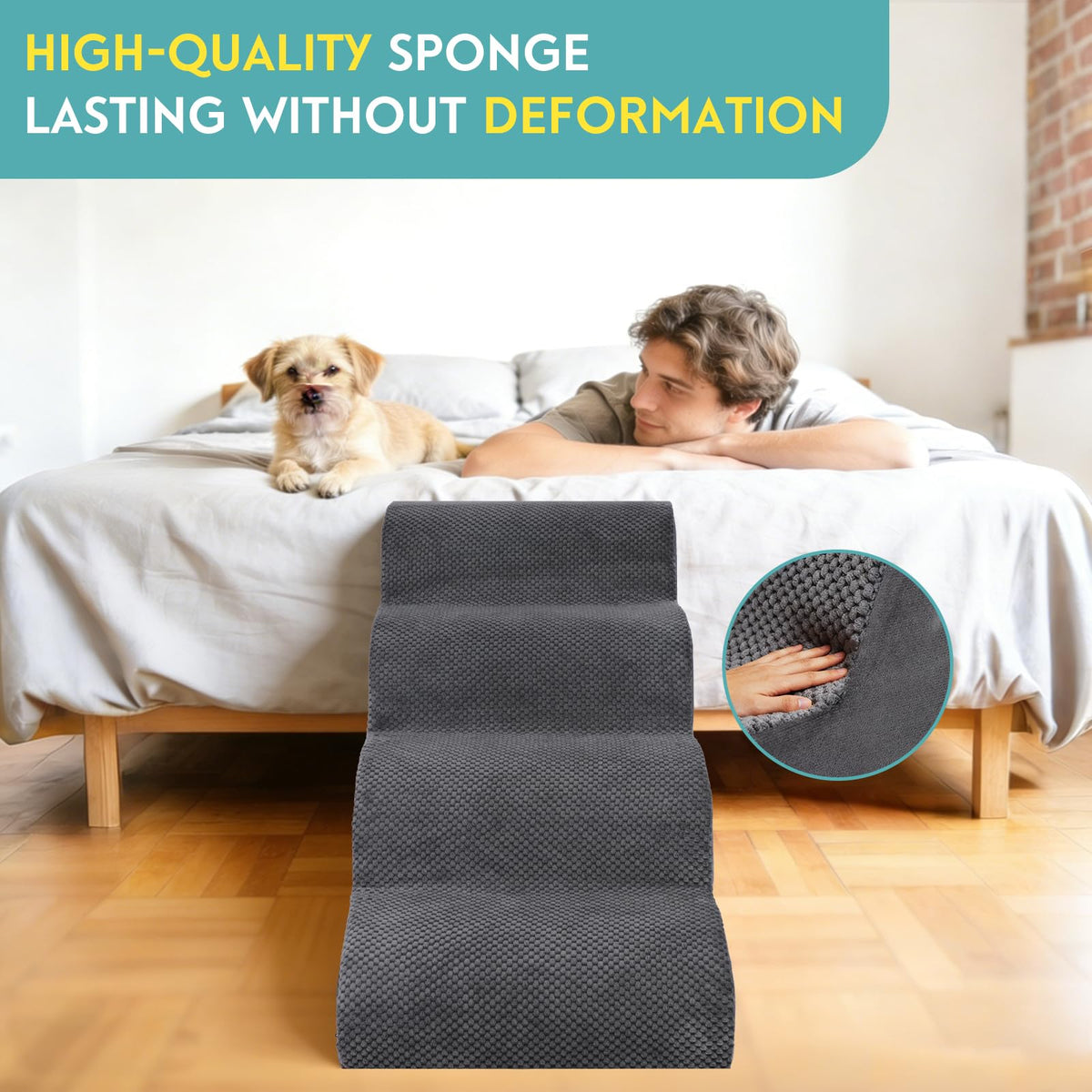 19.7" H 4-Steps Dog Stairs with 30D High Density Foam, Corduroy Fabric, Non-Slip Bottom V9825