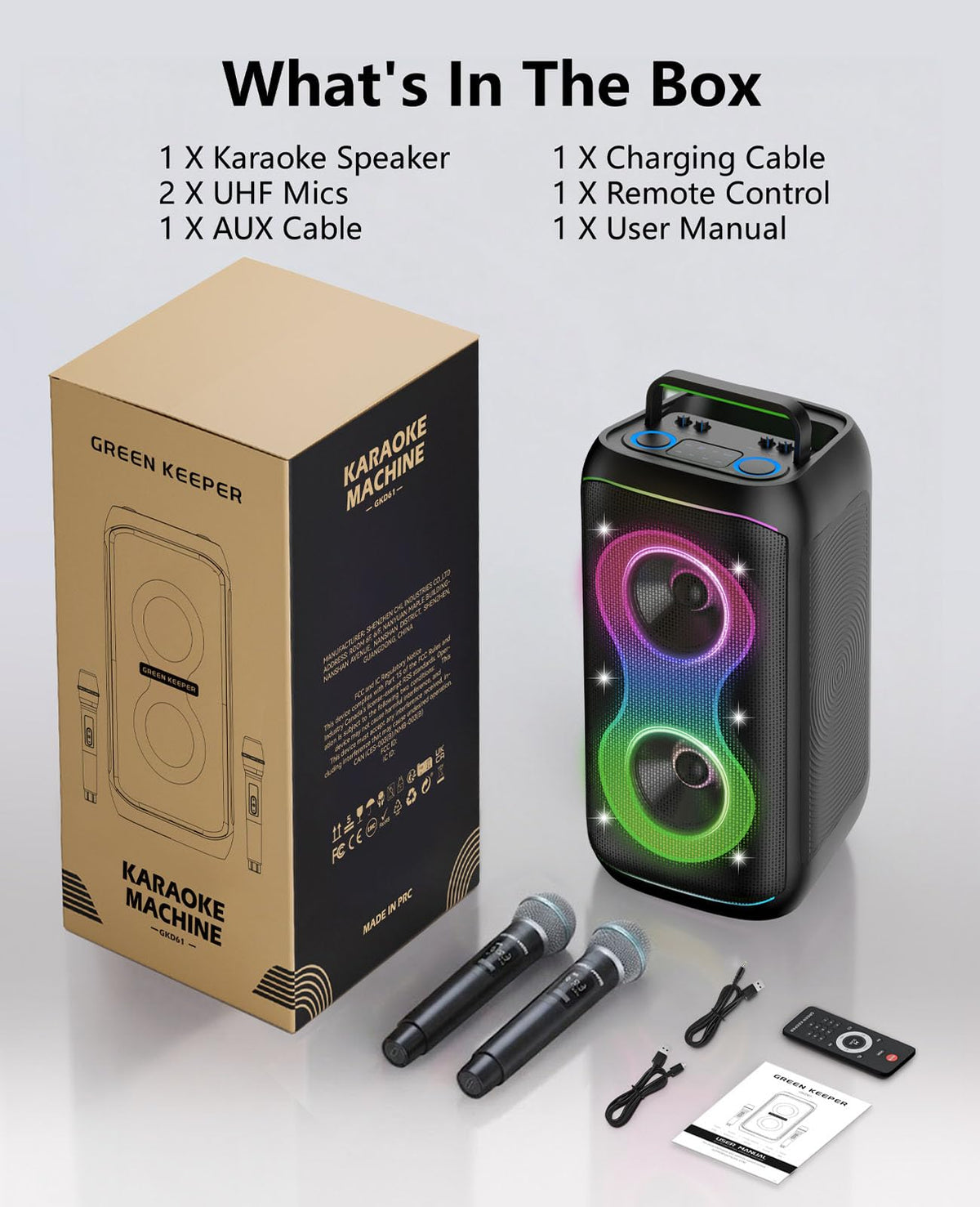 500W Karaoke Machine with 2 Wireless Microphones and Dual 6.5'' Subwoofers B539032
