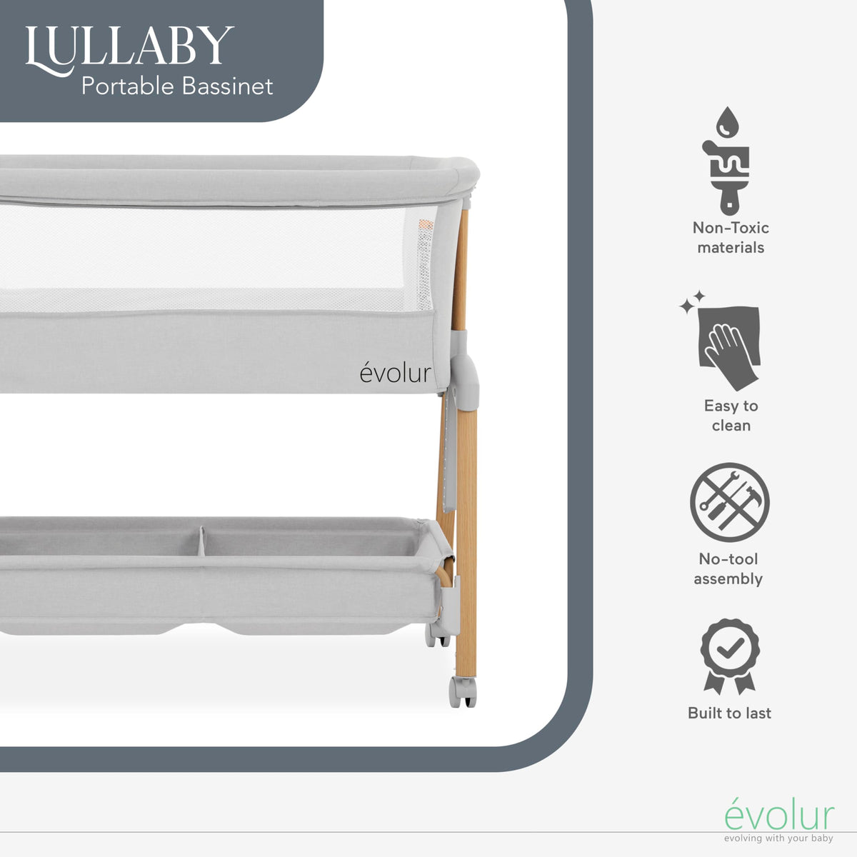 Portable Bassinet with Wheels and Storage Basket P578691