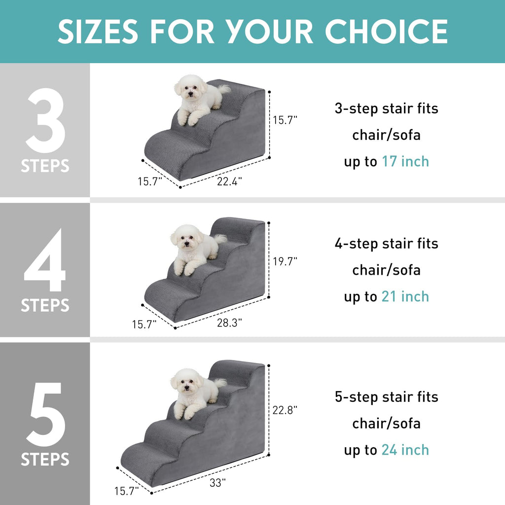 19.7" H 4-Steps Dog Stairs with 30D High Density Foam, Corduroy Fabric, Non-Slip Bottom V9825