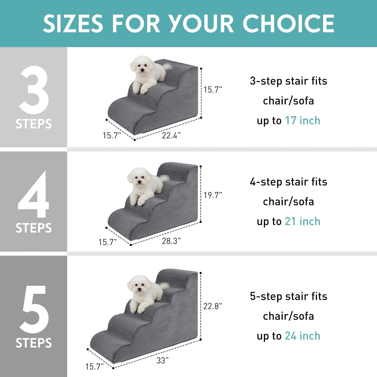 19.7" H 4-Steps Dog Stairs with 30D High Density Foam, Corduroy Fabric, Non-Slip Bottom V9825