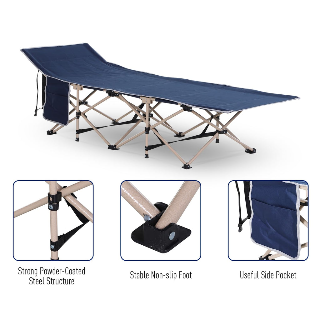 Folding Camping Cot with Carry Bag, Side Pocket, Blue M8705