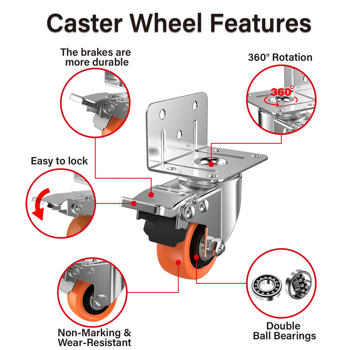 2" L-Shaped Swivel Caster Wheels Set of 4 W83144