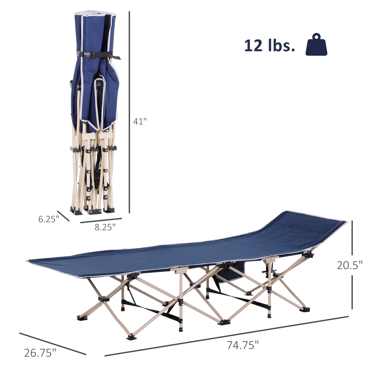Folding Camping Cot with Carry Bag, Side Pocket, Blue M8705