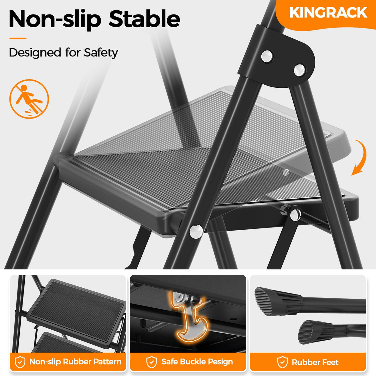 2 Step Folding Step Stool with Handrail Black W544267