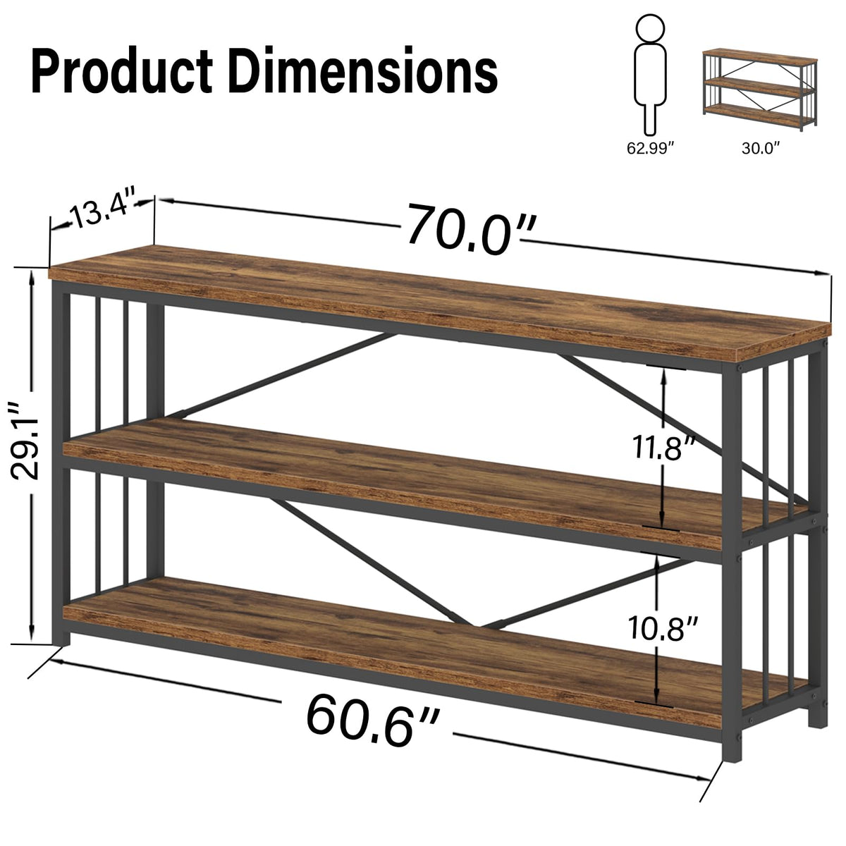 70 Inch Rustic Brown Console Table A6853