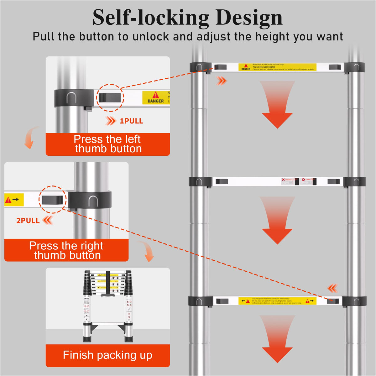 8.5 FT Aluminum Telescoping Ladder X349