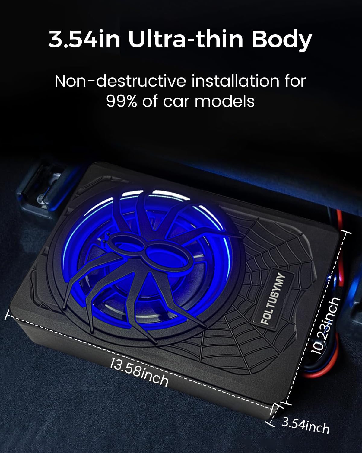 1200W 10" Slim Under Seat Powered Car Subwoofer with Blue LED Light U79548