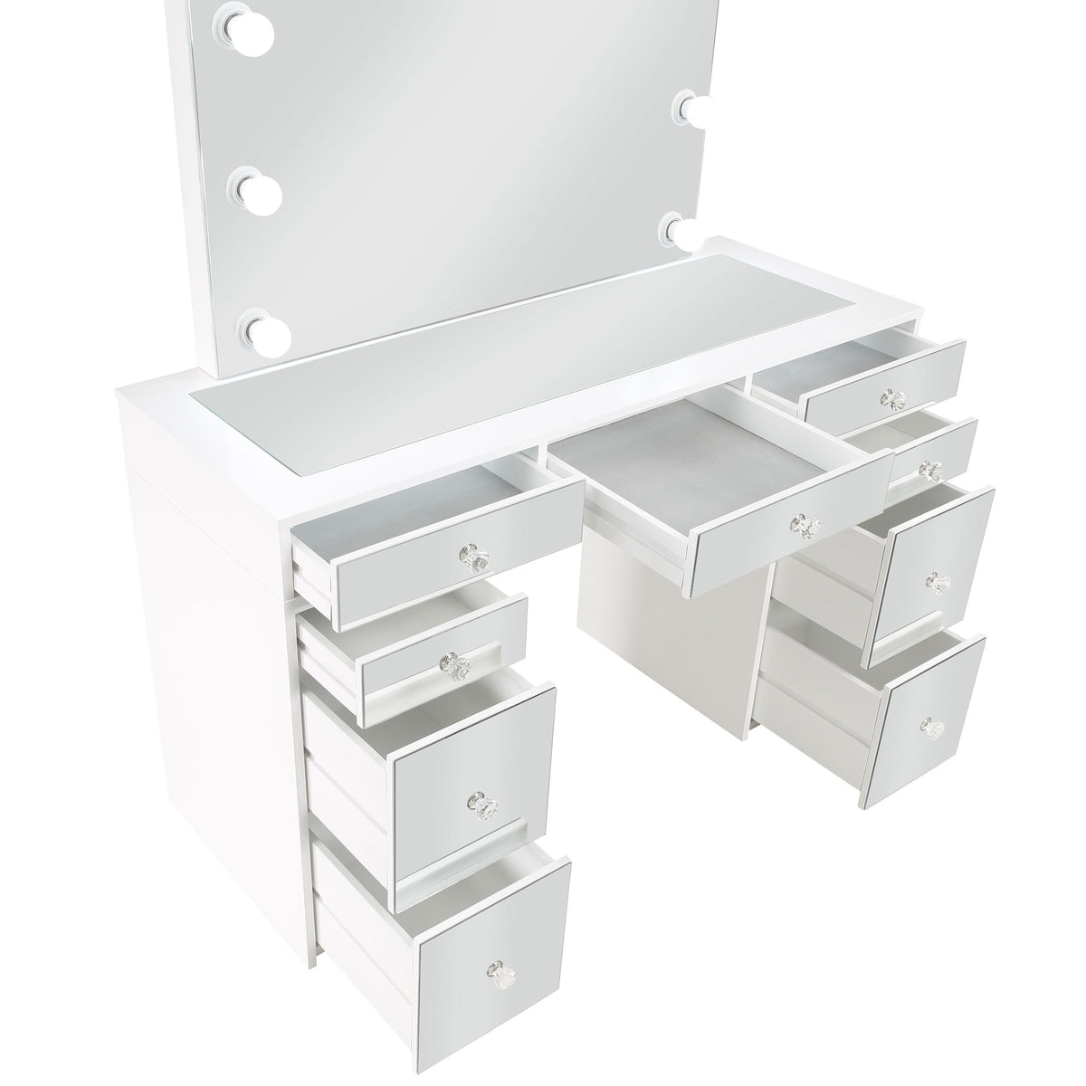 White Velvet 9-Drawer Vanity Table Set H7743
