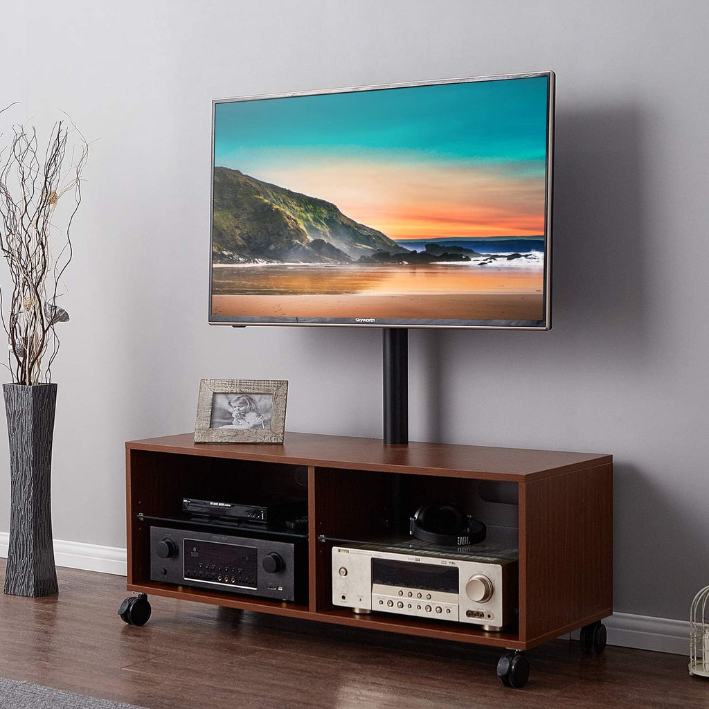 Rolling Wood TV Stand with Swivel Mount and Wheels T30864