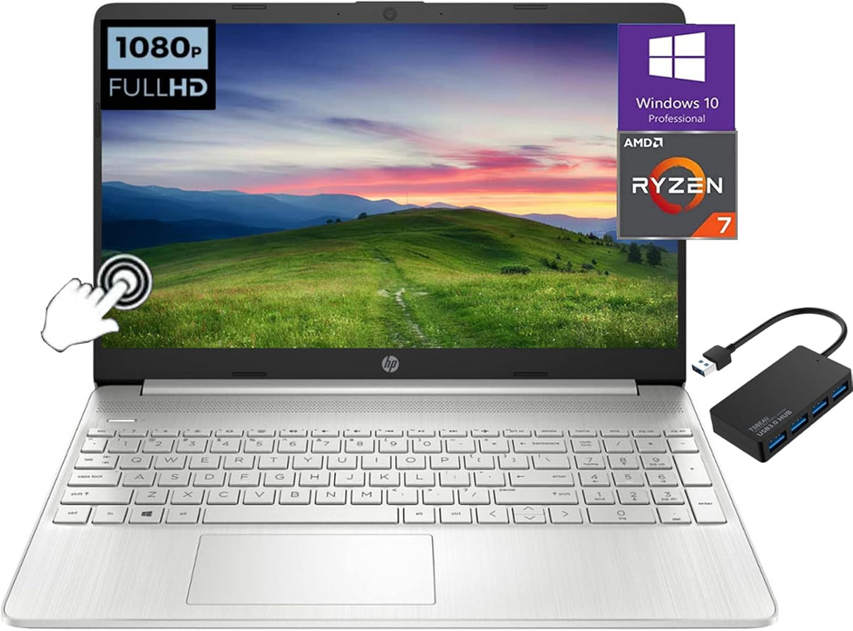 15.6" FHD Touchscreen Display Laptop, AMD 8-core R7-4700U, 32GB RAM 1TB SSD, Silver V5665