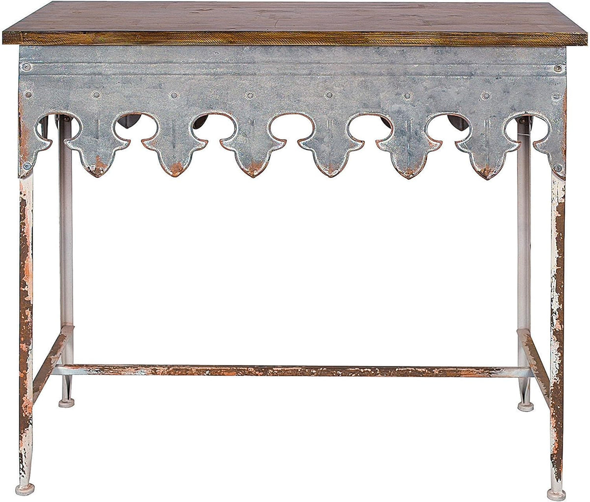 Metal Scalloped Edge Table with Wood Top J21854