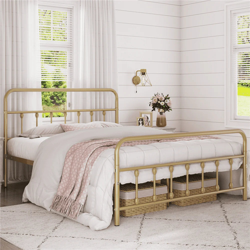 Metal Platform Queen Bed with High Headboard, Black N200