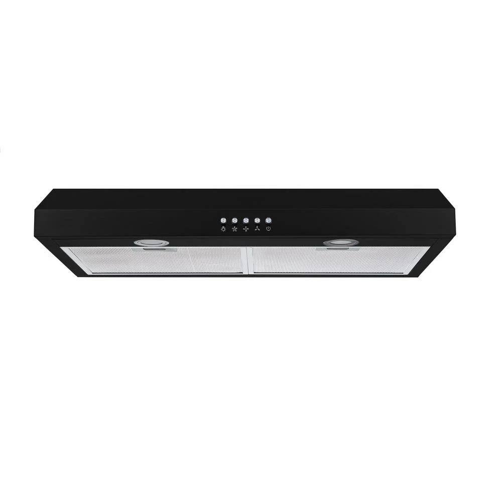 30 in. 350 CFM Convertible Under Cabinet Range Hood in Black with Mesh Filters and Push Button Control L744
