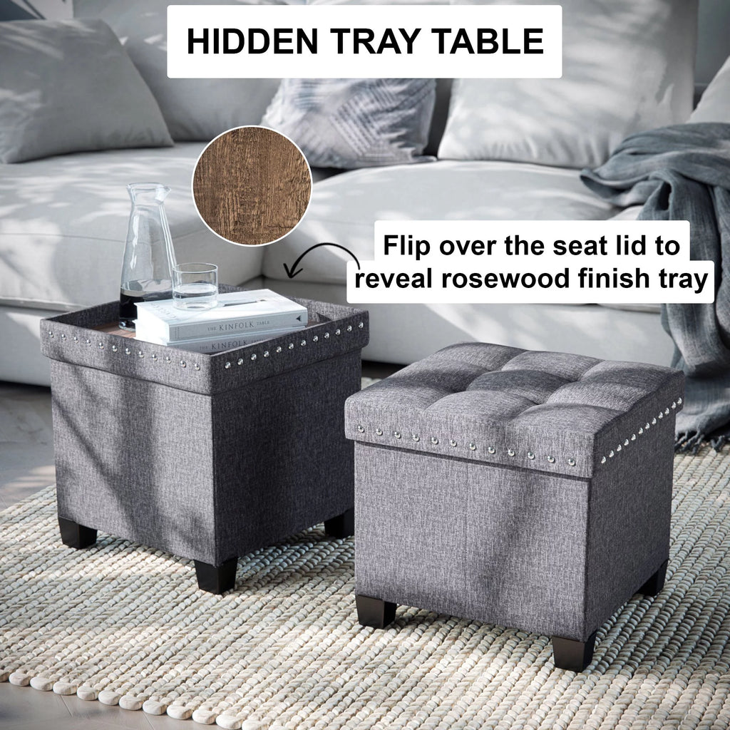 Foldable Cube Storage Ottoman with Gray Fabric I9674