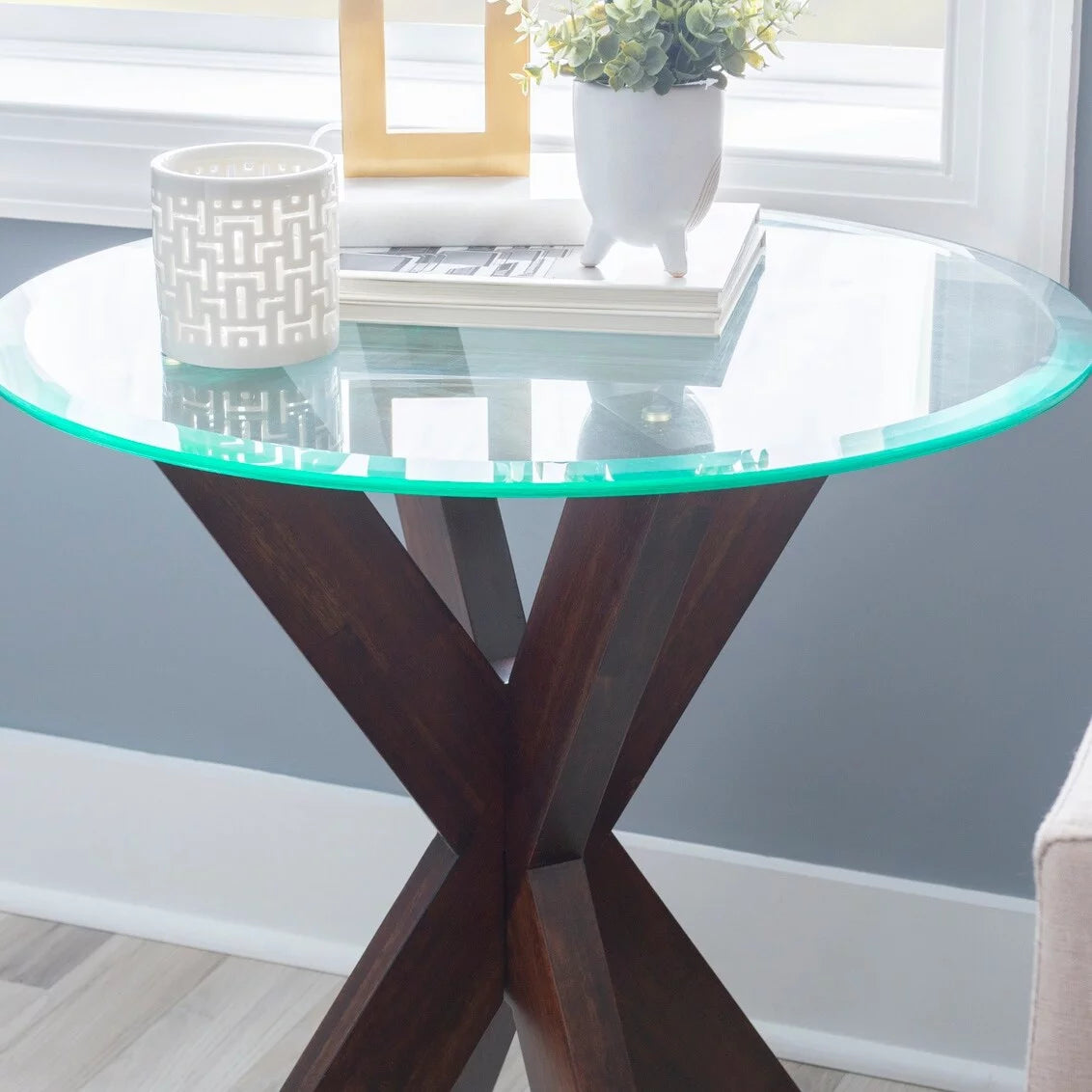 White Painted Glass Top Side Table S229672