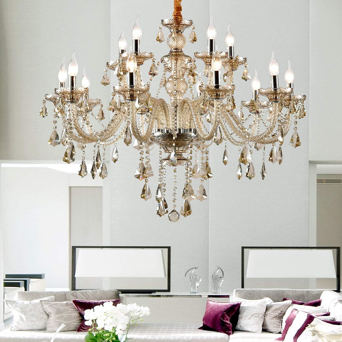 15 Lights Cognac K9 Crystal Chandelier X7133
