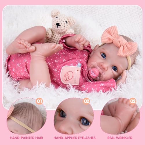 20 Inch Realistic Handmade Cloth Body Newborn Baby Doll with Blue Eyes & Hand-Painted Hair Weighted Cuddle Doll U3865