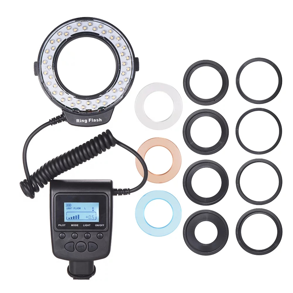 Flash Lamp 8 Adapter Power 3 Diffusers 3000-15000K LED LCD Display L5428