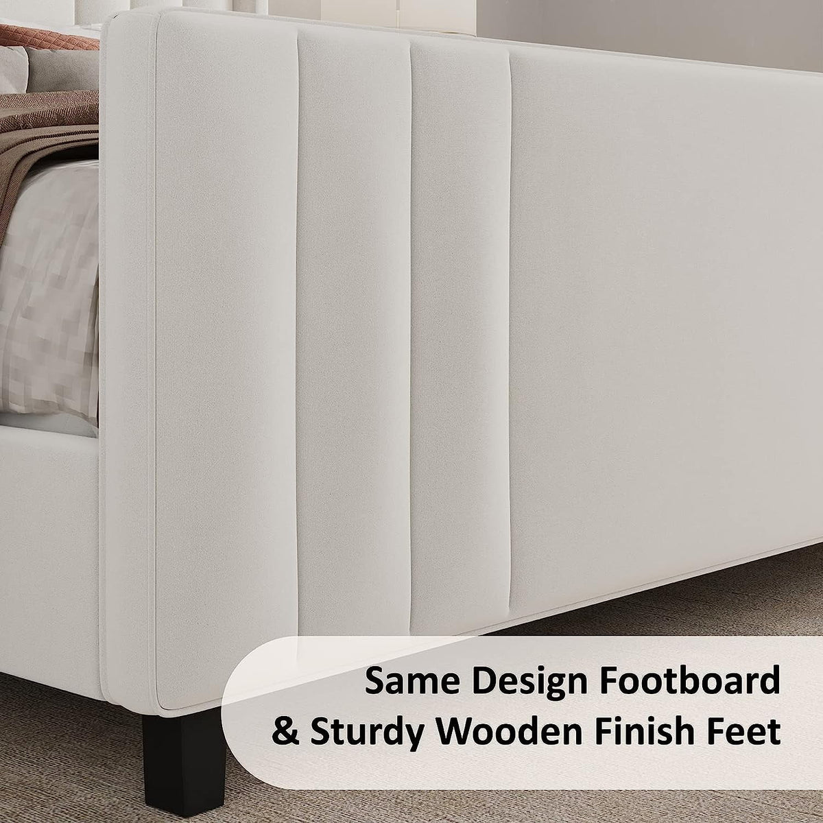 Queen Platform Bed Frame with Vertical Channel, Cream E34464