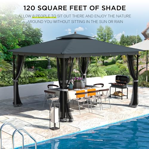 10x12 Gazebo with Mosquito Netting, Metal Frame, Dual Air Roof M585988
