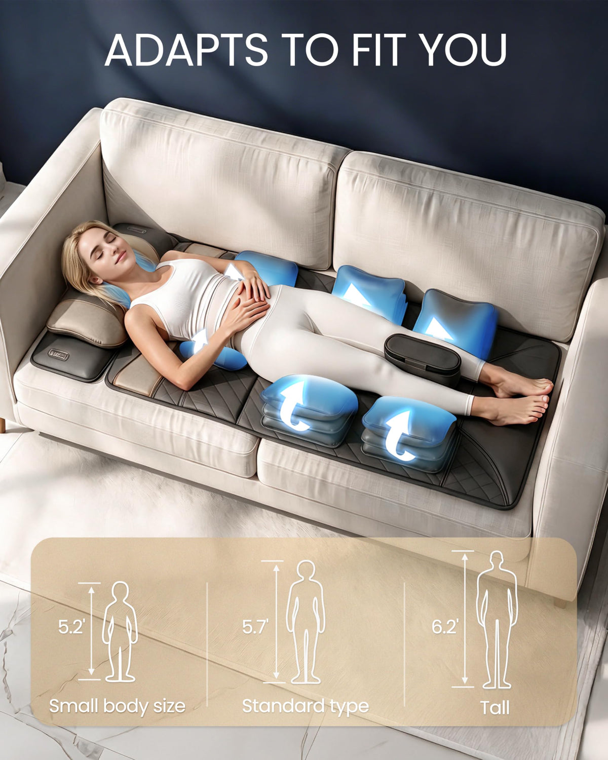 Full Body Massage Mat with Heat, Adjustable Lumbar Traction, Detachable Neck Shiatsu Roller, Airbag Compression, Vibration Massage Pad G2771