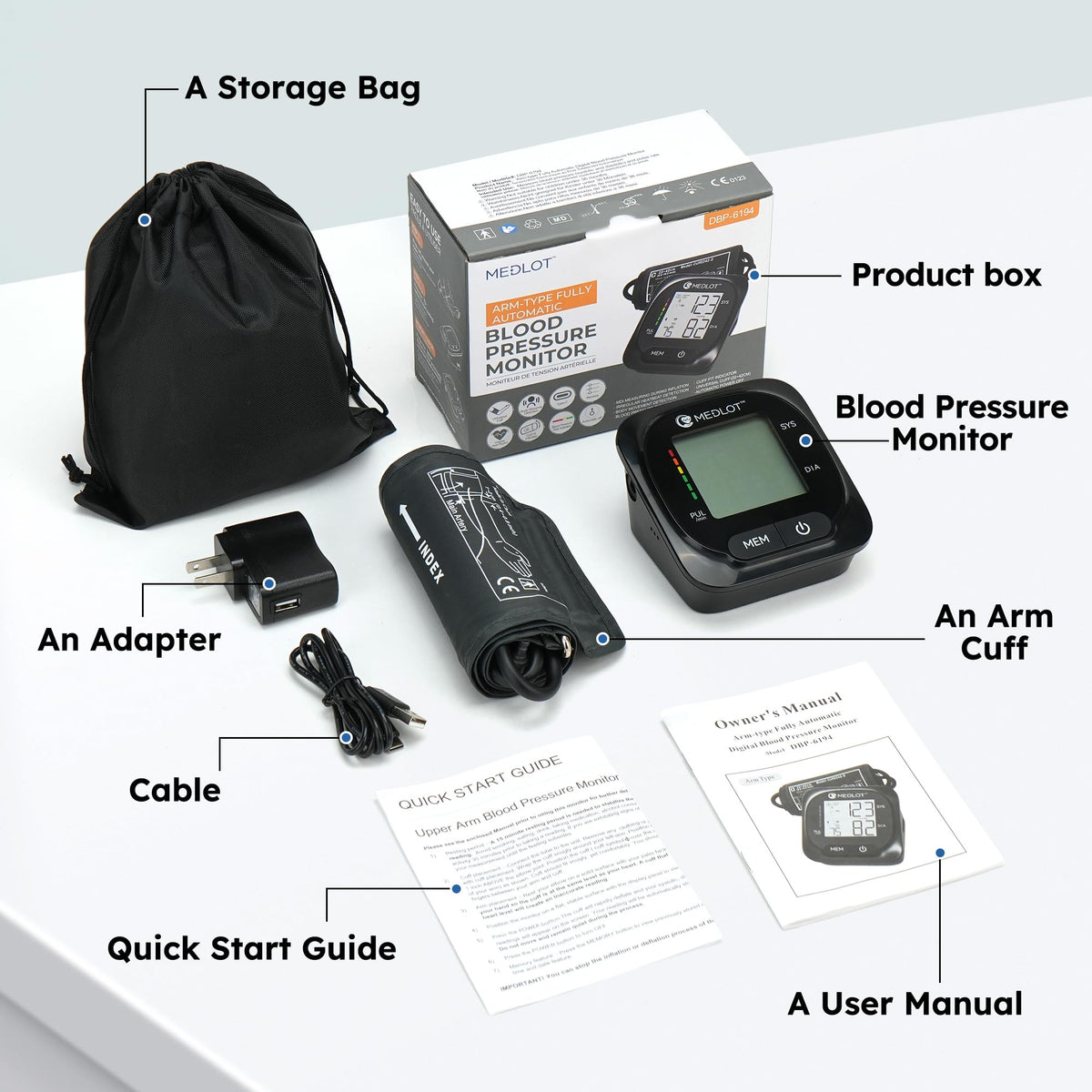 Automatic Upper Arm Blood Pressure Monitor with Adapter and Storage Bag P87733
