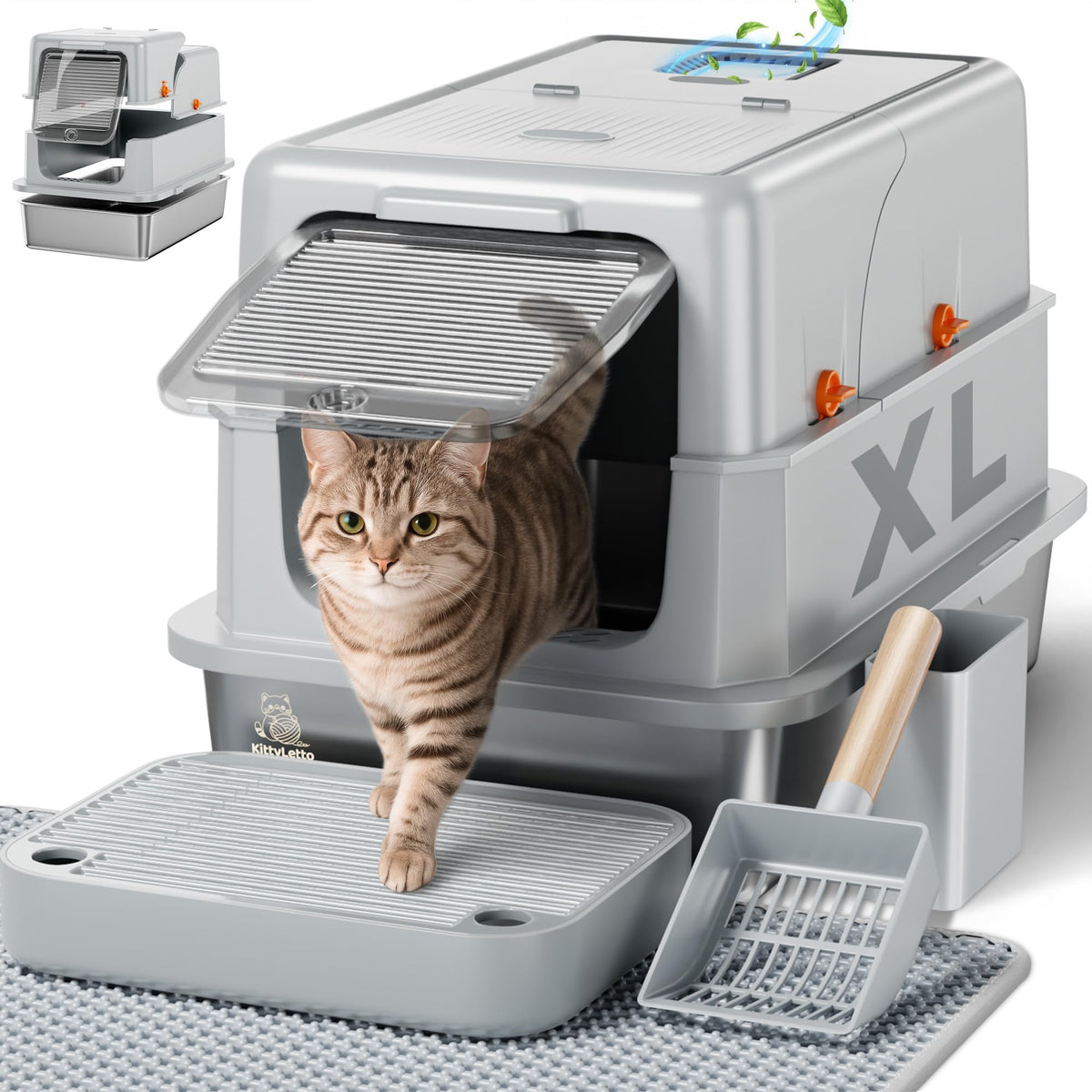 XL Stainless Steel Enclosed Litter Box with Lid W171