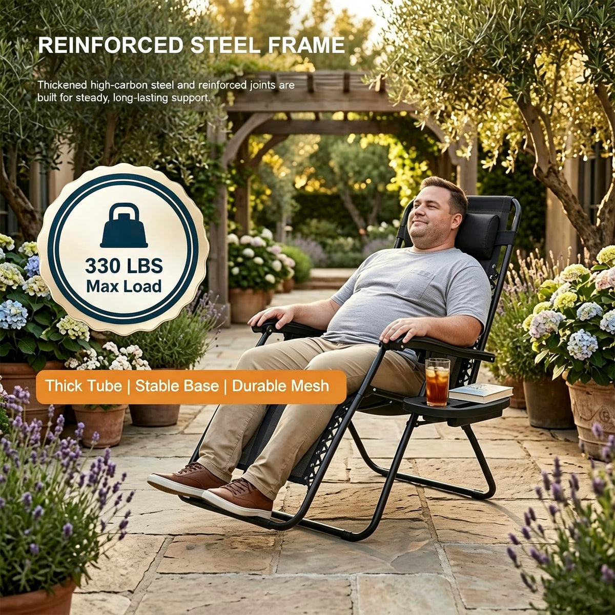Black Zero Gravity Lounge Chair with Pillow & Cup Holder U65216