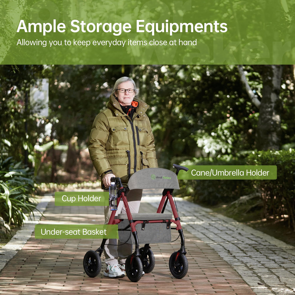 Light Red All Terrain Rollator Walker E9473