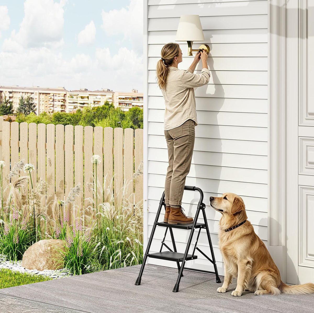 2 Step Folding Step Stool with Handrail Black W544267
