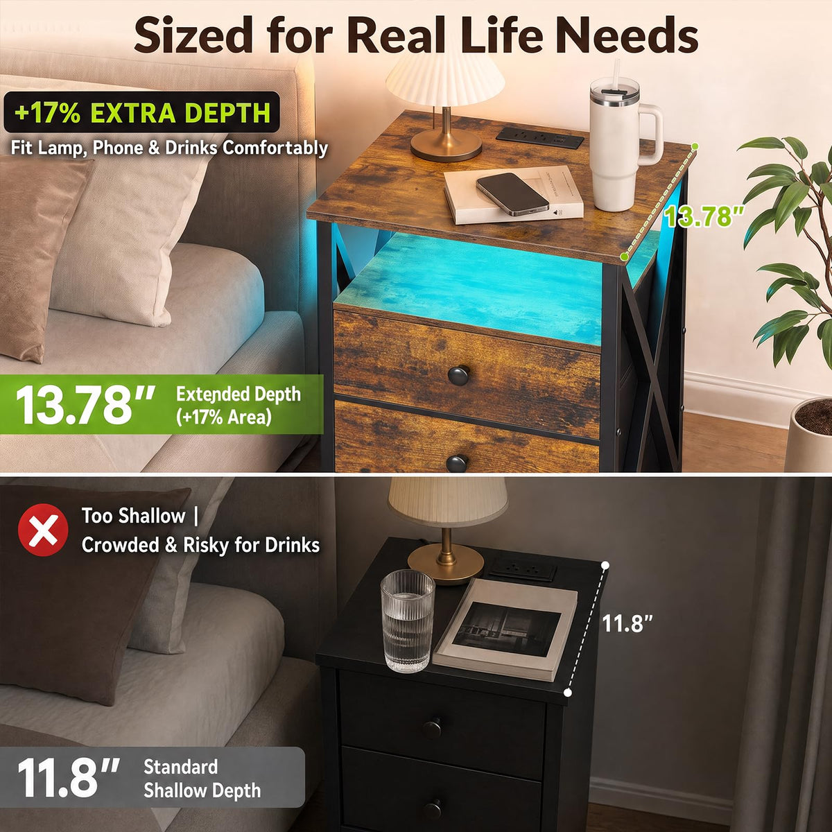 Nightstands Set of 2 with Charging Station X406