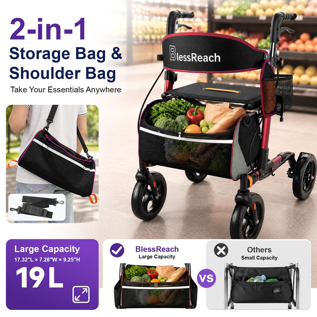 Lightweight Red Rollator Walker with Seat A531466
