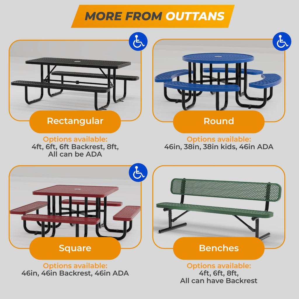 6 Ft Portable Metal Bench with Back A8722