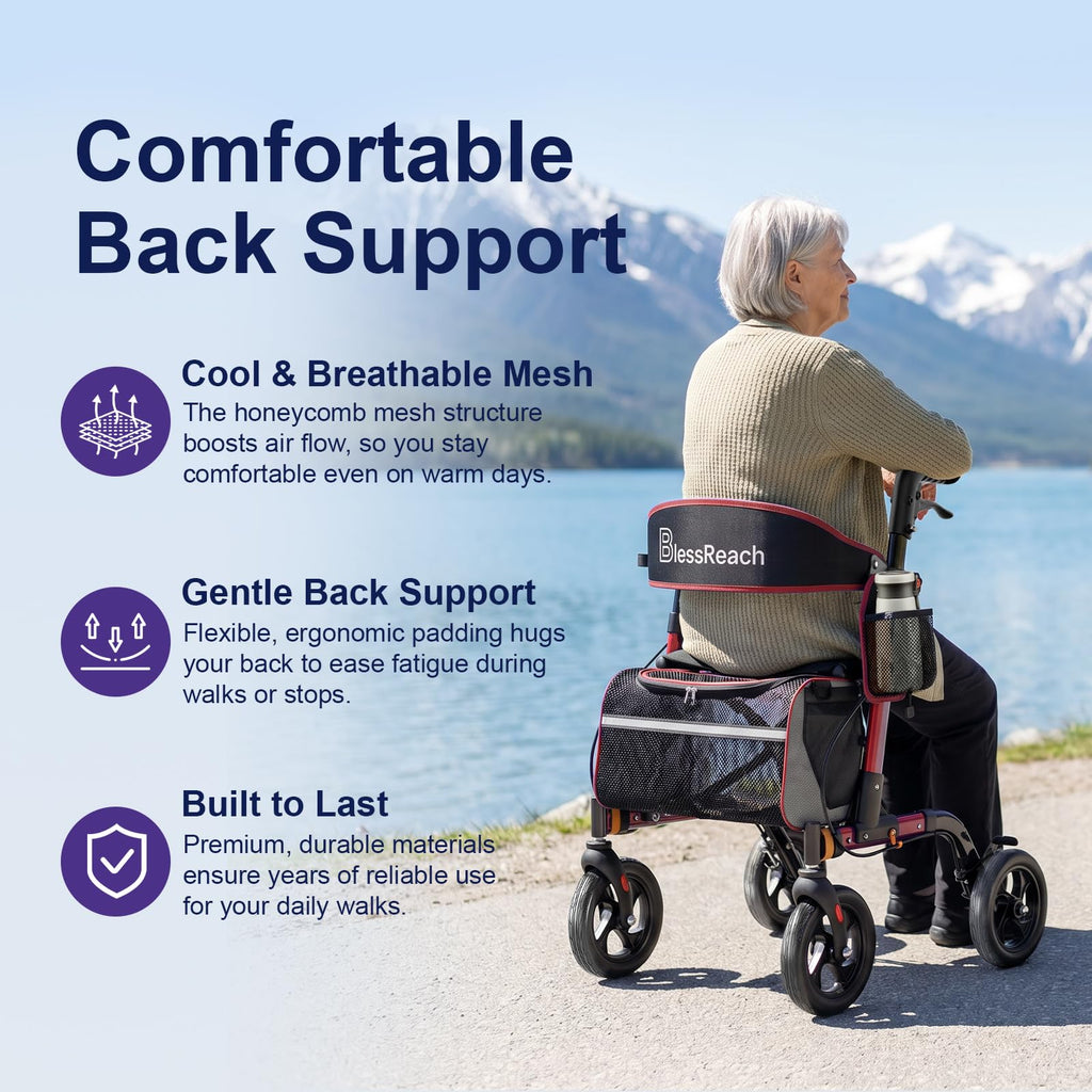 Lightweight Red Rollator Walker with Seat A531466