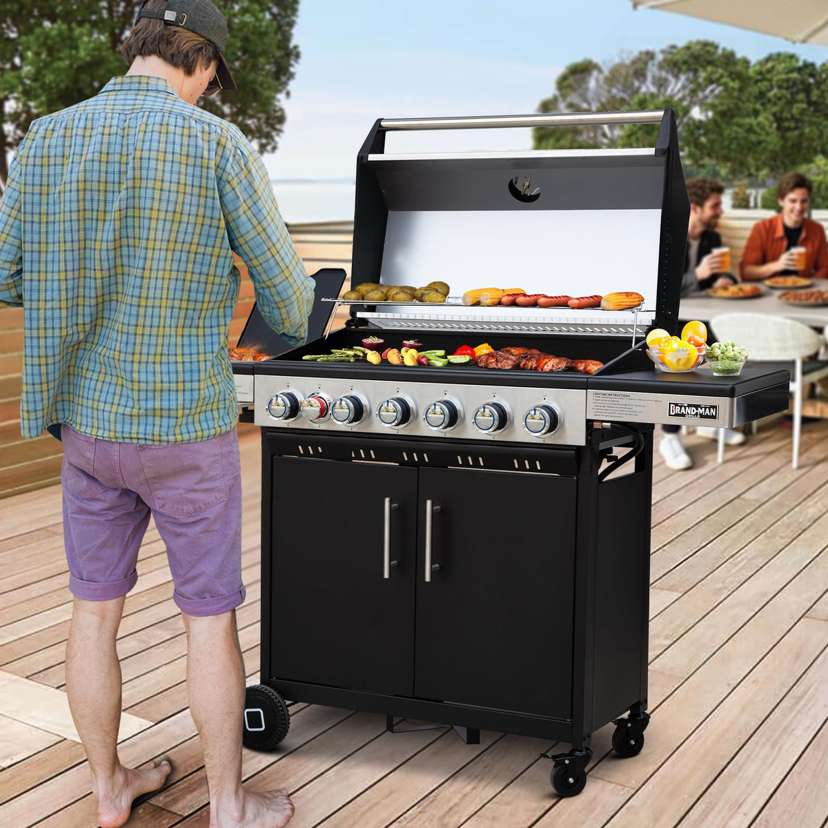 6-Burner Propane Gas Grill with Infrared Sear Side Burner E24976