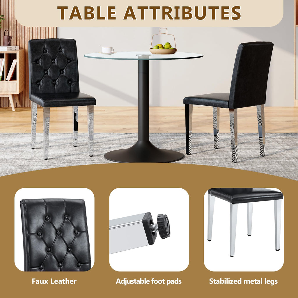 Black Upholstered Dining Chairs Set of 4 with Silver Metal Legs R18931