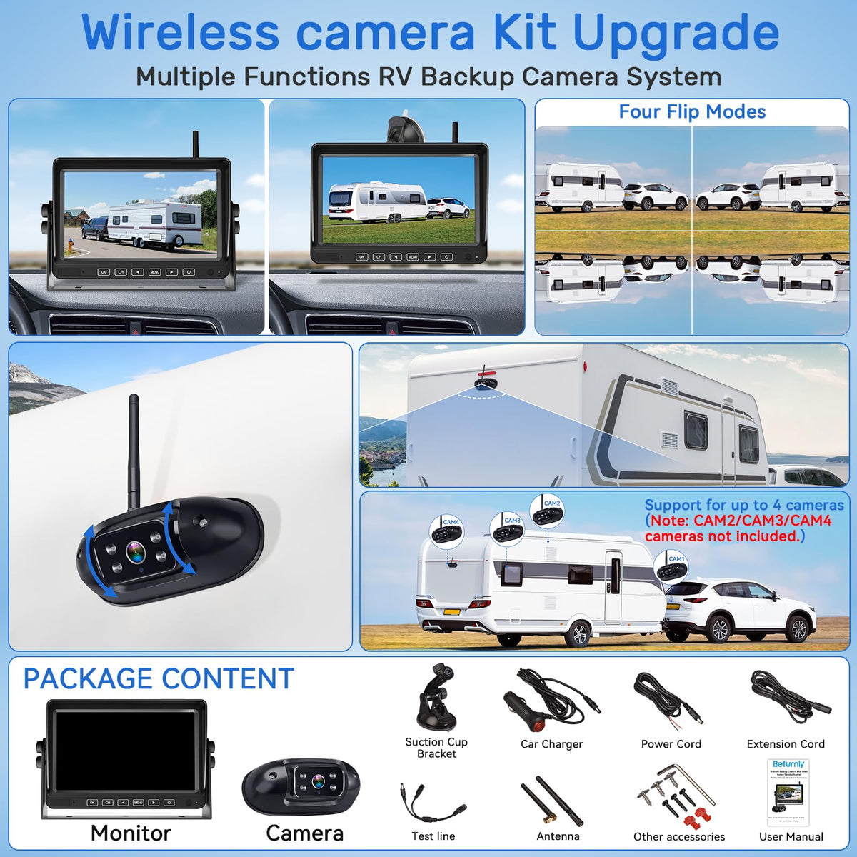 Wireless RV Backup Camera with 7" DVR Monitor H5338