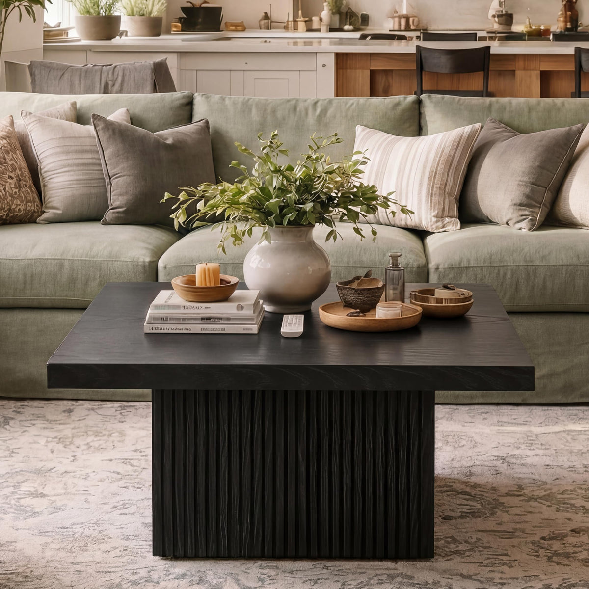 31.5" Square Fluted Wood Coffee Table F309307